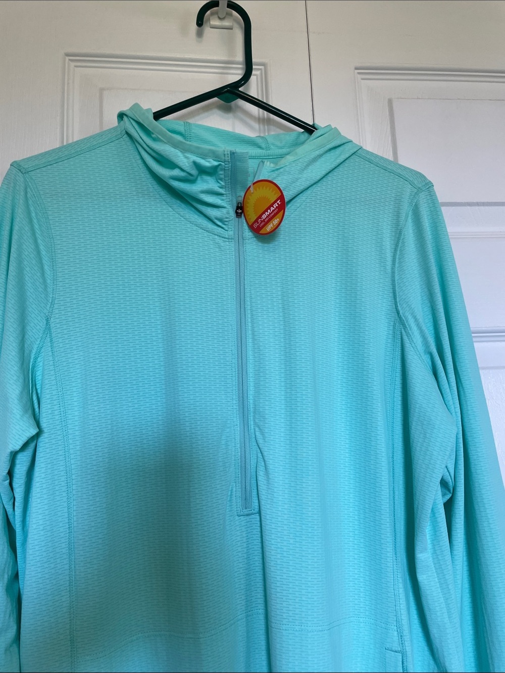 NWT L.L. Bean Sunsmart Light Aqua Half Zip Hoodie beach swimsuit coverup UPF 50+